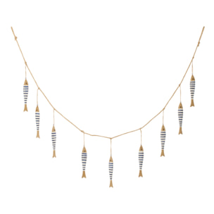 J-Line Guirlande 9 Poissons - bois - bleu/blanc