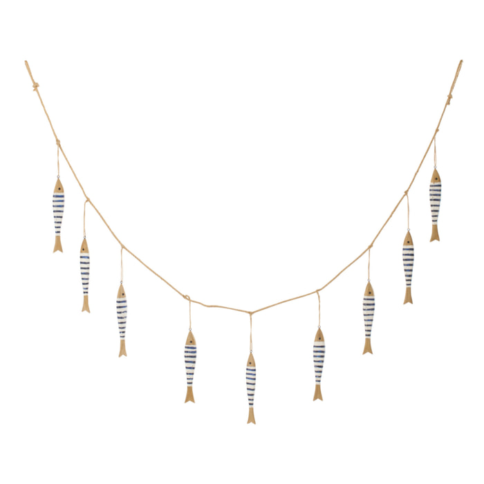 J-Line Guirlande 9 Poissons - bois - bleu/blanc