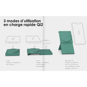Chargeur CASYX sans fil 2en1 fast charge Qi2 USB C vert