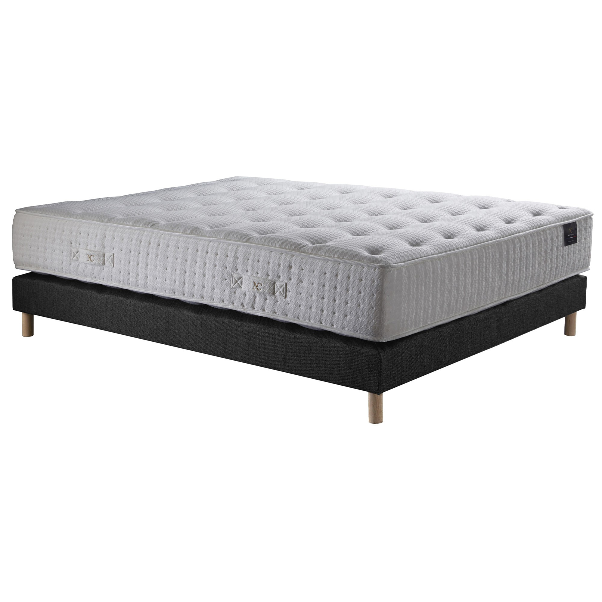 Ensemble Séléné - Matelas ressorts ensachés Accueil latex - Sommier Gris Anthracite