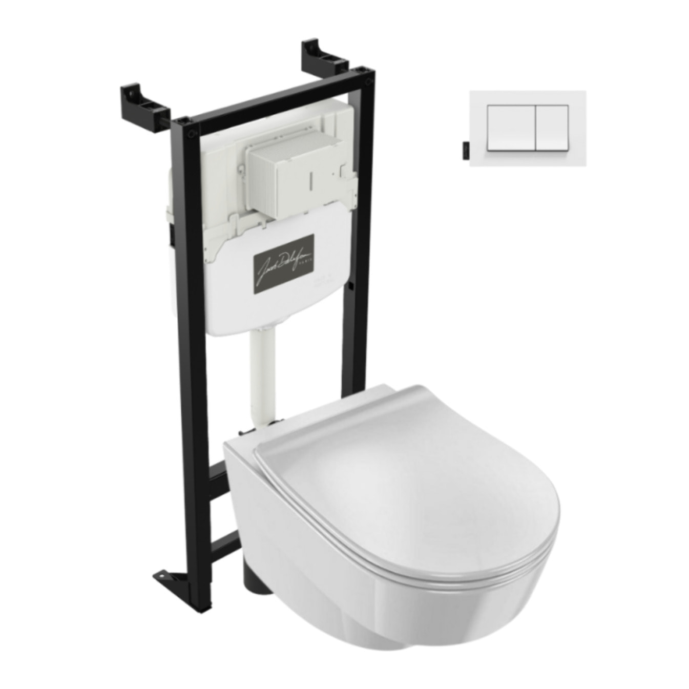 Pack WC suspendu sans bride Odéon Rive Gauche avec abattant extra plat + bâti support + plaque blanche