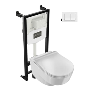 Pack WC suspendu sans bride Odéon Rive Gauche avec abattant extra plat + bâti support + plaque blanche