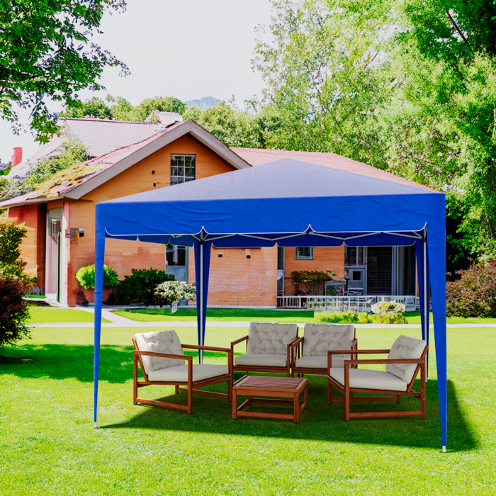 Gazebo Pieghevole Impermeabile 3 x 3 M Da Giardino Con 4 Sacche Pesi Sacca Trasporto Chiusura Fisarmonica Struttura Acciaio Copertura 160 gr/m² Blu