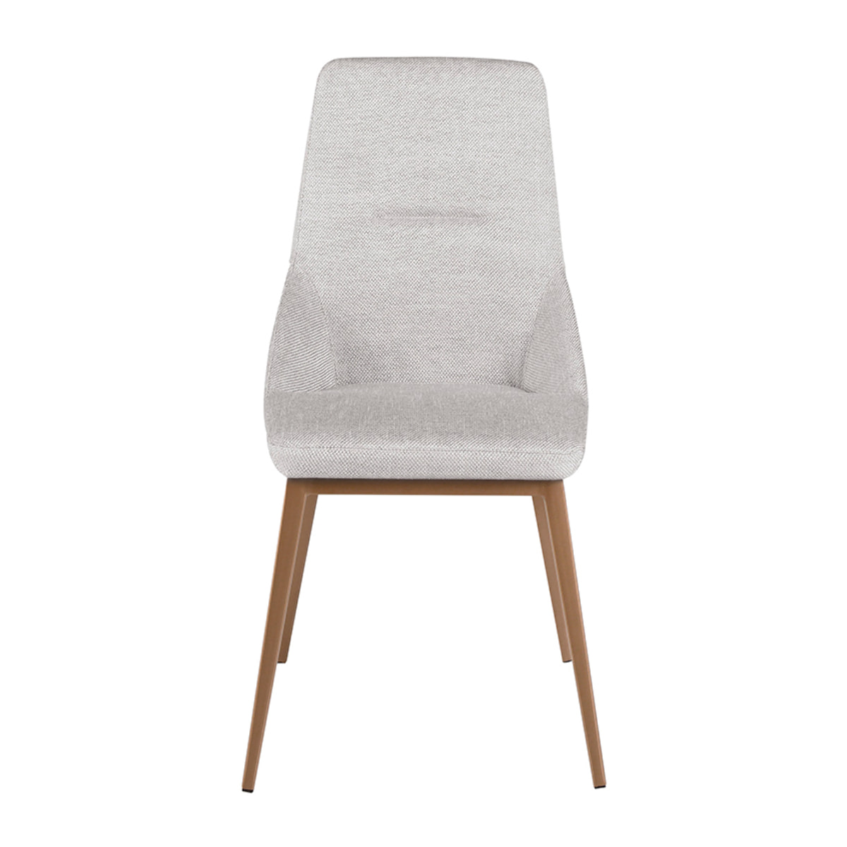 Silla con asiento y respaldo tapizados en tela gris claro patas de acero inoxidable en dorado metal 48x60x90cm