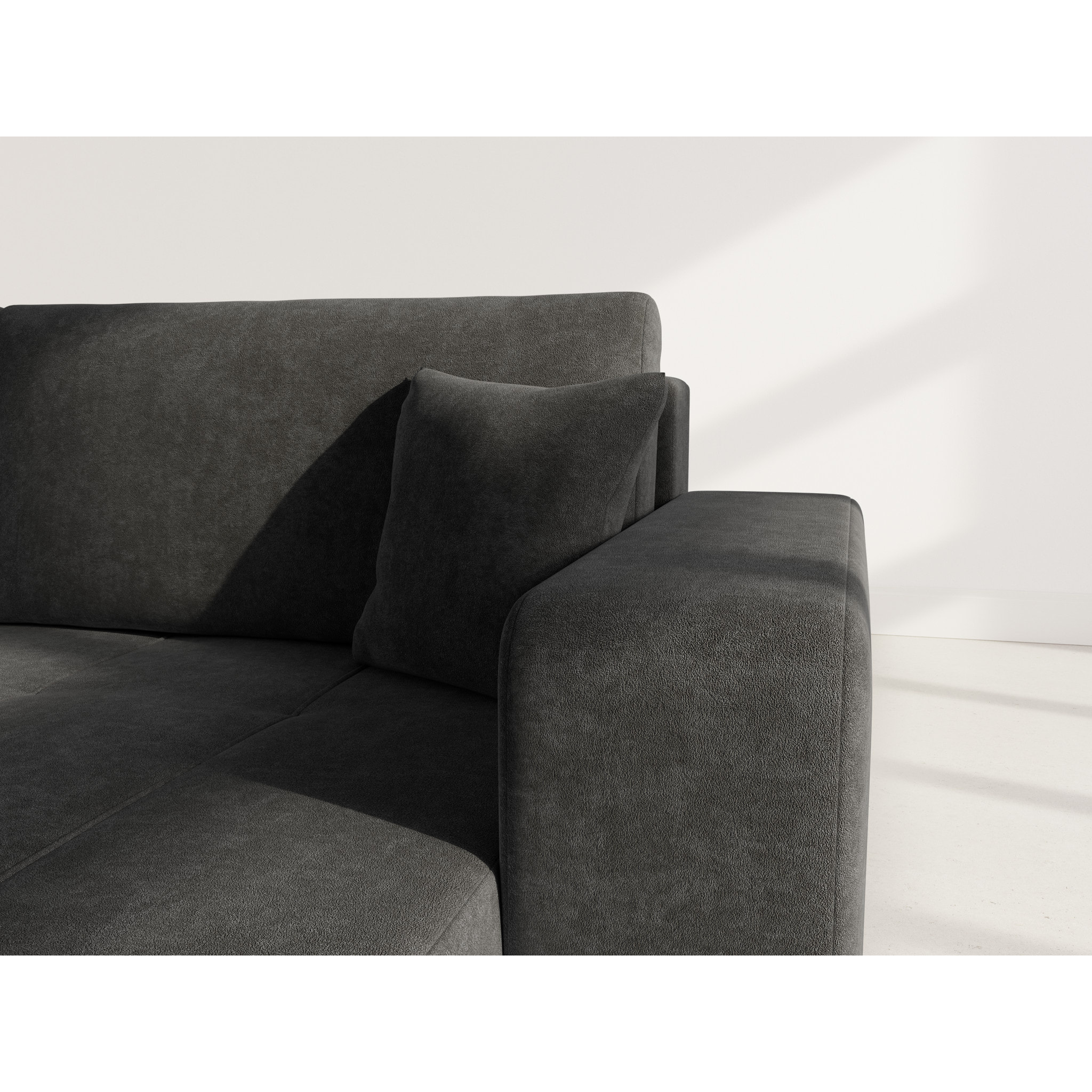 Nicole - Canapé d'angle réversible 5 places convertible avec coffre en tissu - Gris Anthracite