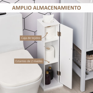 Armario de Baño Estrecho Mueble de Baño con Orificio para Papel Higiénico y Estantes Estilo Moderno para Espacios Pequeños 19,5x19,5x65 cm Blanco