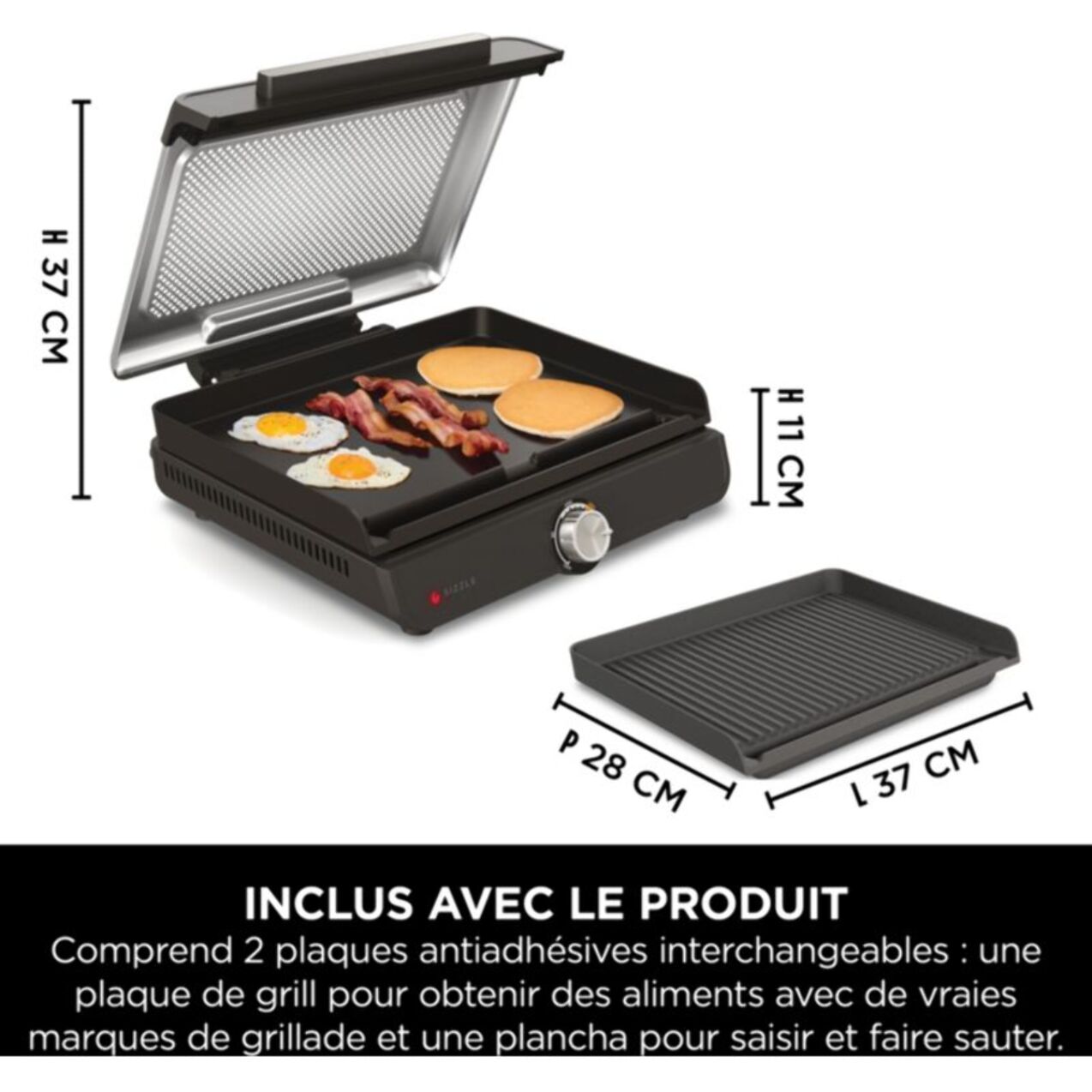Plancha électrique NINJA GR101EU grill/plancha à poser, 34x34 cm