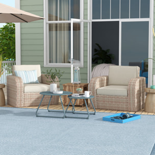 Juego de 2 Mesas de Jardín Apilables Mesas Auxiliares de Jardín Redondas con Estructura de Metal y Recubrimiento Epoxi Anticorrosivo para Balcón Terraza Patio Azul