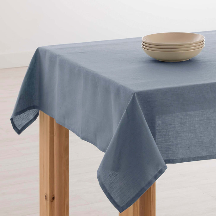 Nappe hydrofuge anti-taches en lin 100% Denim Bleu