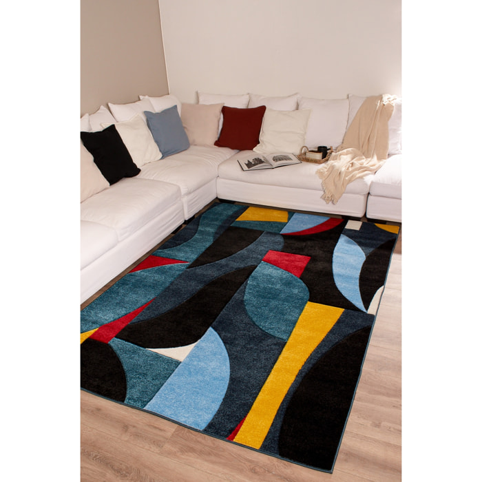 MILANO - Tapis motif graphique poils ras en relief multicolore