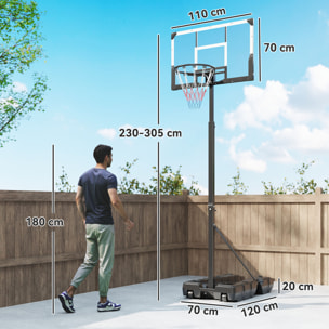 Canasta de Baloncesto para Exterior, Altura Ajustable 230-305 cm, Canasta de Baloncesto Portátil con Marco Plegable, Tablero Irrompible, Ruedas y Base Rellenable, para Adolescentes y Adultos