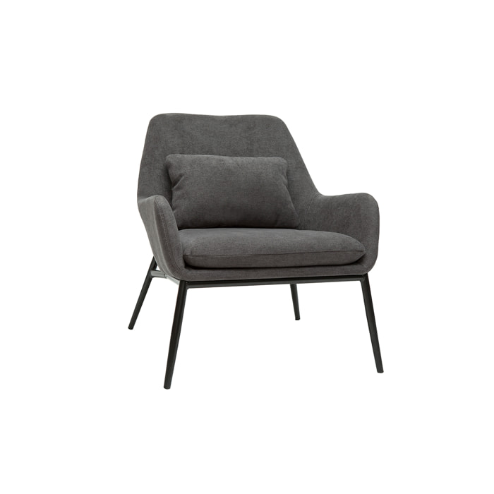 Fauteuil design en tissu effet velours gris foncé et métal noir MAXINE