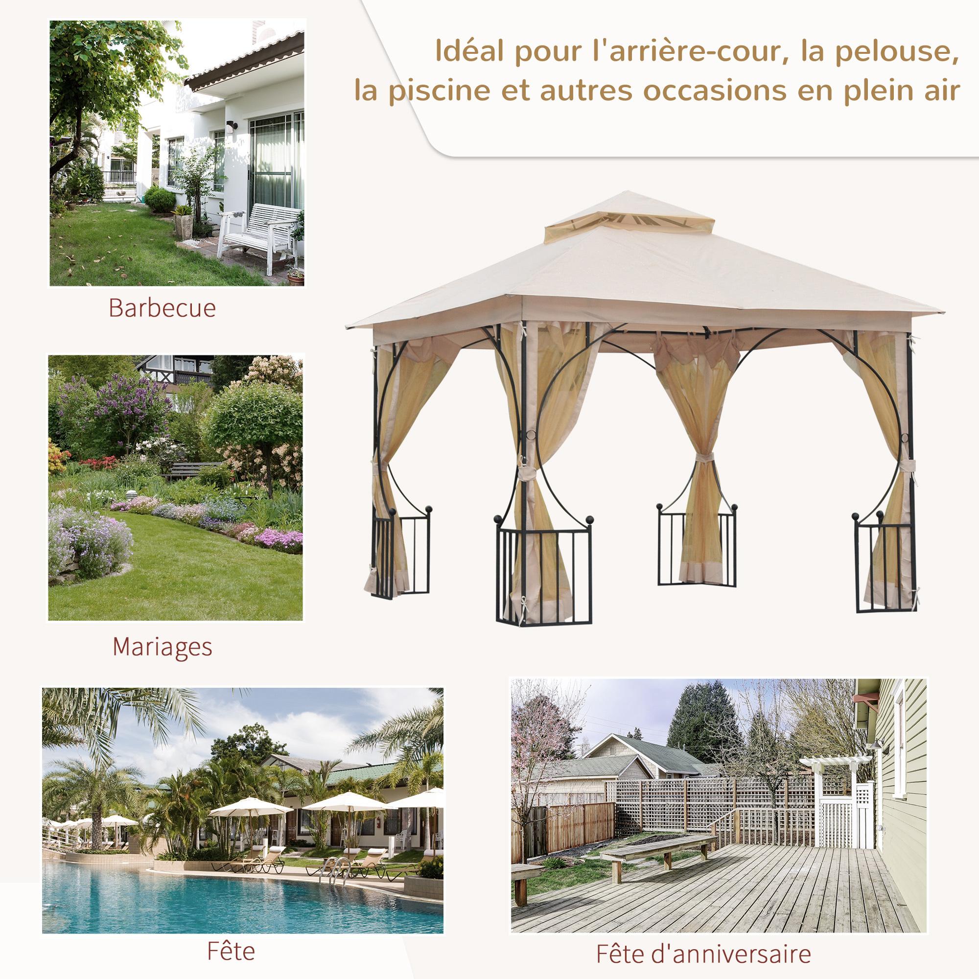 Pavillon de jardin tonnelle style colonial beige noir