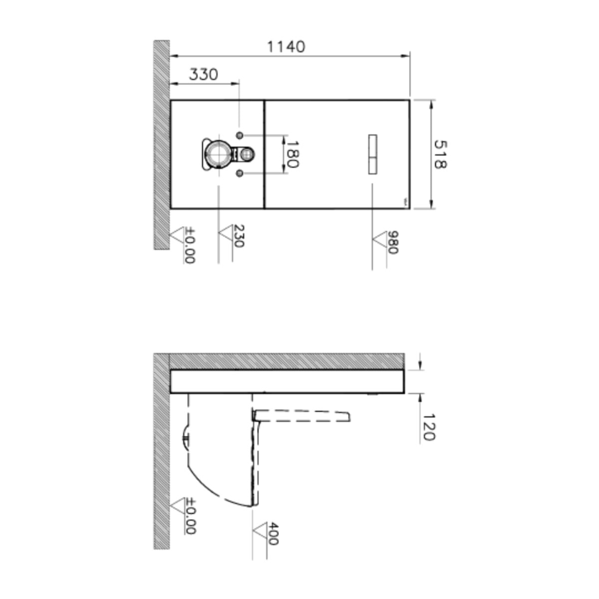 Vitrus bâti-support design pour WC suspendus avec plaque de commande, verre de sécurité, noir (870-5761-01)