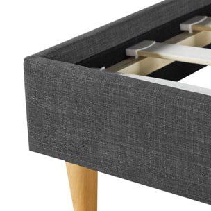 Lit Evy 160x200cm tissu gris pieds bois