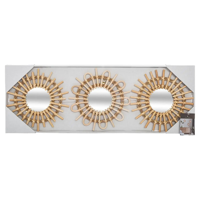 Set de 3 miroirs "Soleil" - rotin D28 cm