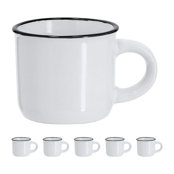 Pack de 6 Tazas de cerámica de 85ml de capacidad con diseño vintage. En elegante diseño bicolor.