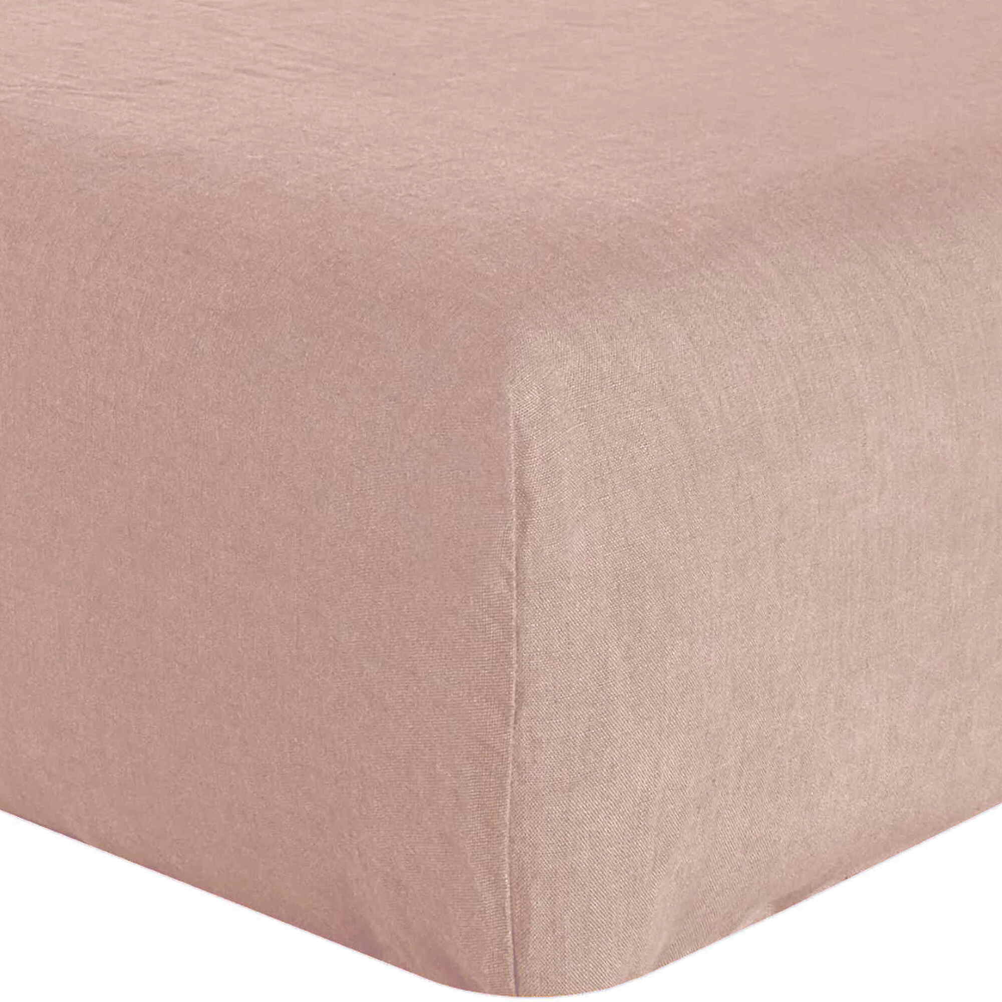 Drap Housse - Bonnet:30cm 100%lin LavÉ Rose Nude