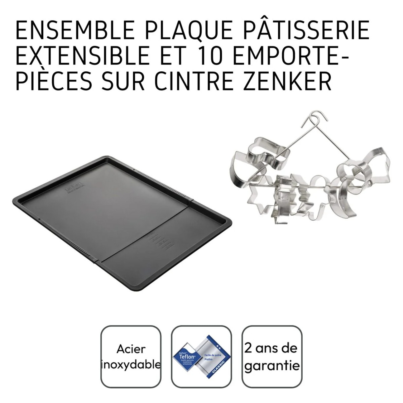 Ensemble avec plaque à pâtisserie extensible et 9 emporte-pièces sur cintre Zenker