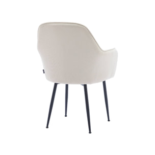 Lot de 4 fauteuils en velours côtelé blanc cassé et pieds en métal noir mat. L 57 x P 59 x H 84.5cm