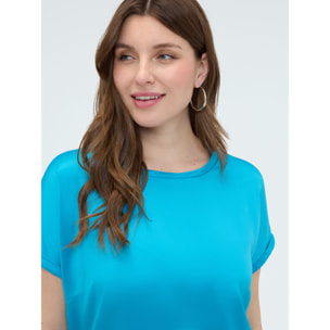 Fiorella Rubino - Camiseta bimaterial con cuello redondo - Light - blue