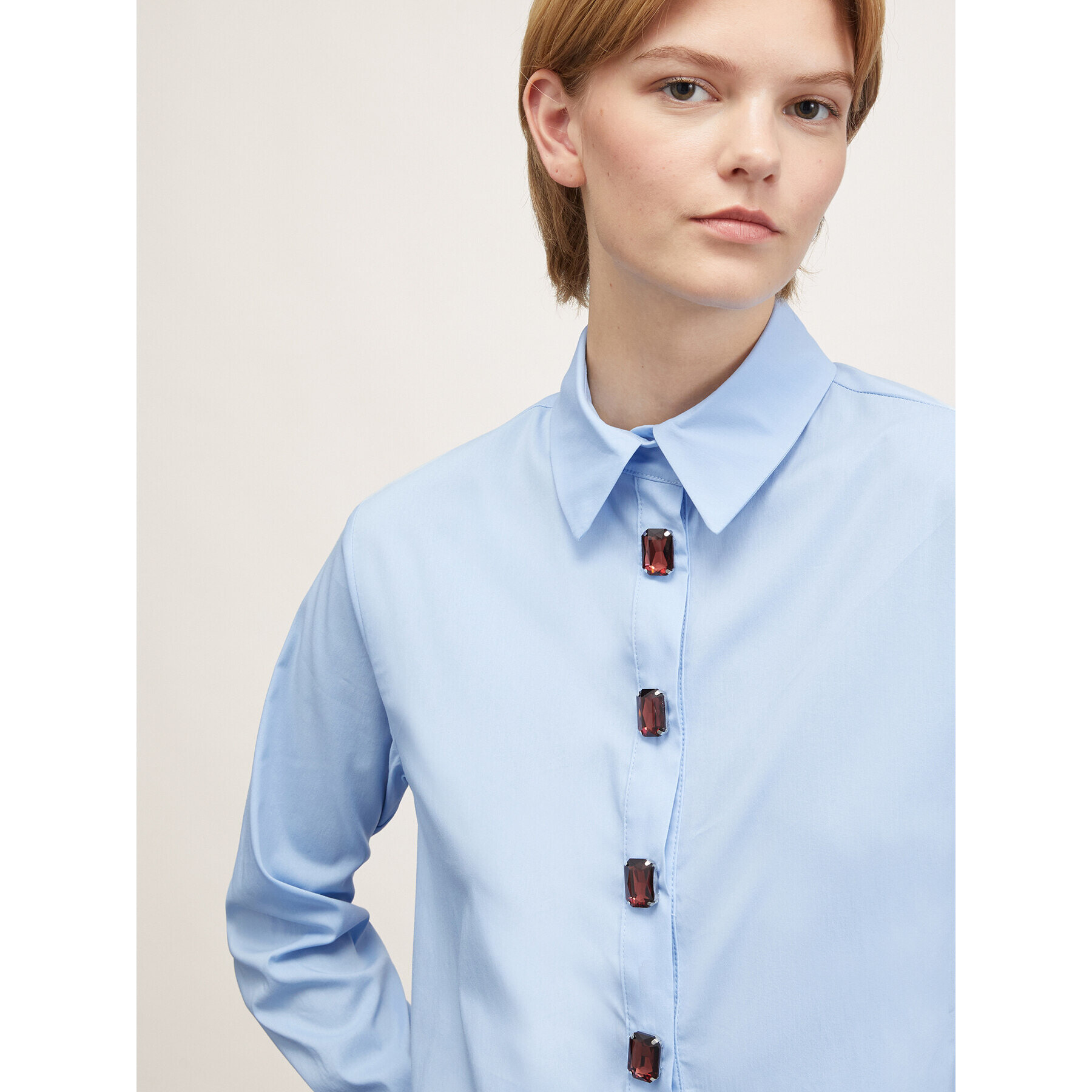 Motivi - Camisa cropped con botones joya - Light - blue