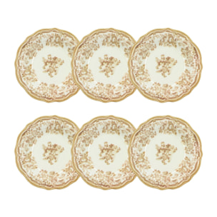 Lot de 6 assiettes creuses fleuries en grès miel 22cm FAUSTINE