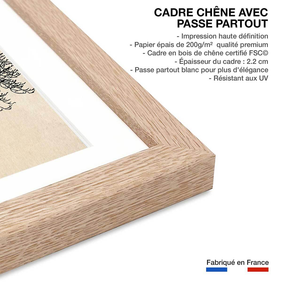 Affiche dessin ""arbre et sérénité"" Affiche + cadre en bois - Chêne