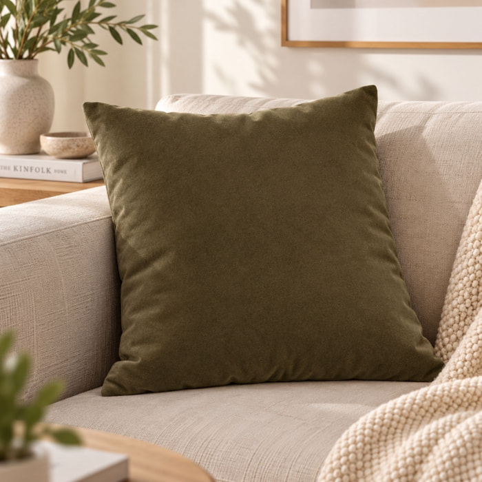 Coussin velours  - Effet peau de pêche - Vert Olive