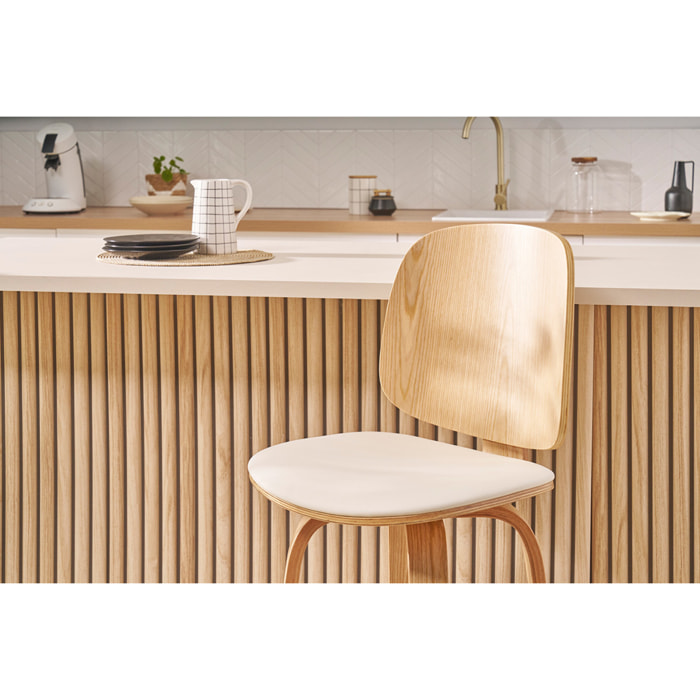 Tabourets de bar design pivotants blancs et bois clair H66 cm (lot de 2) BECK