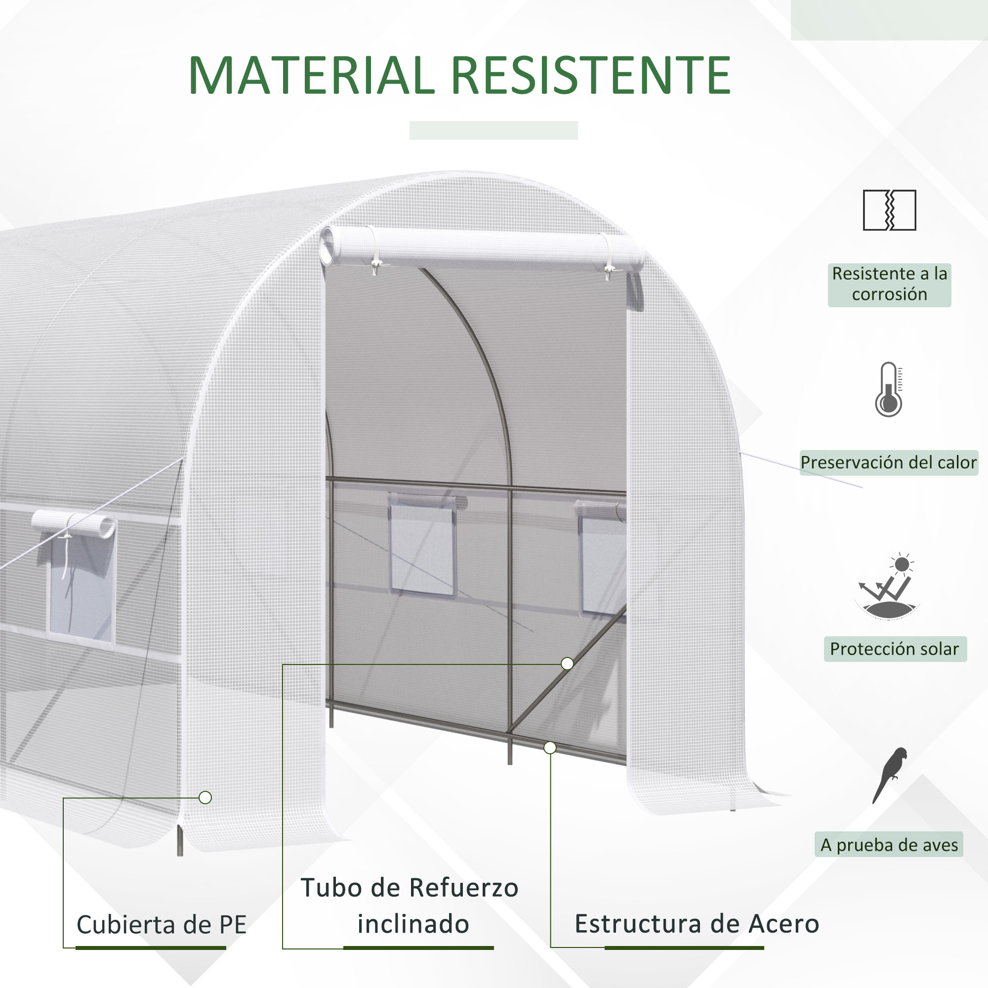 Invernadero de Jardín 4x2x2m Huerto Tipo Túnel 6 Ventanas Cultivos Plantas