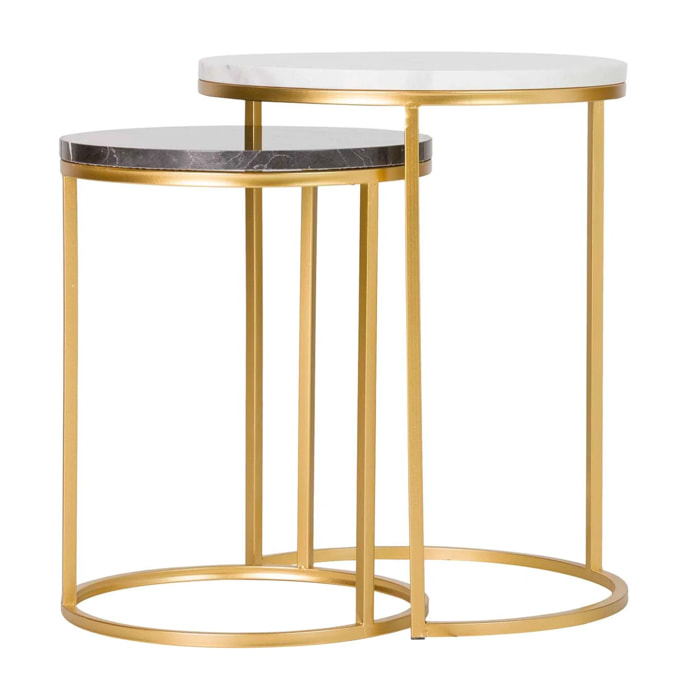 Set 2 Mesas Metal Blanco Negro 41x41x50 35x35x43cm