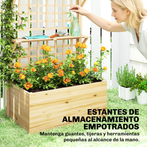 Jardinera con Enrejado y Techo de Madera, Jardinera Exterior Grande para Plantas Trepadoras, con 2 Estantes, Drenaje y Forro, Macetero Elevado para Patio, Terraza, 76x43,5x177 cm, Natural