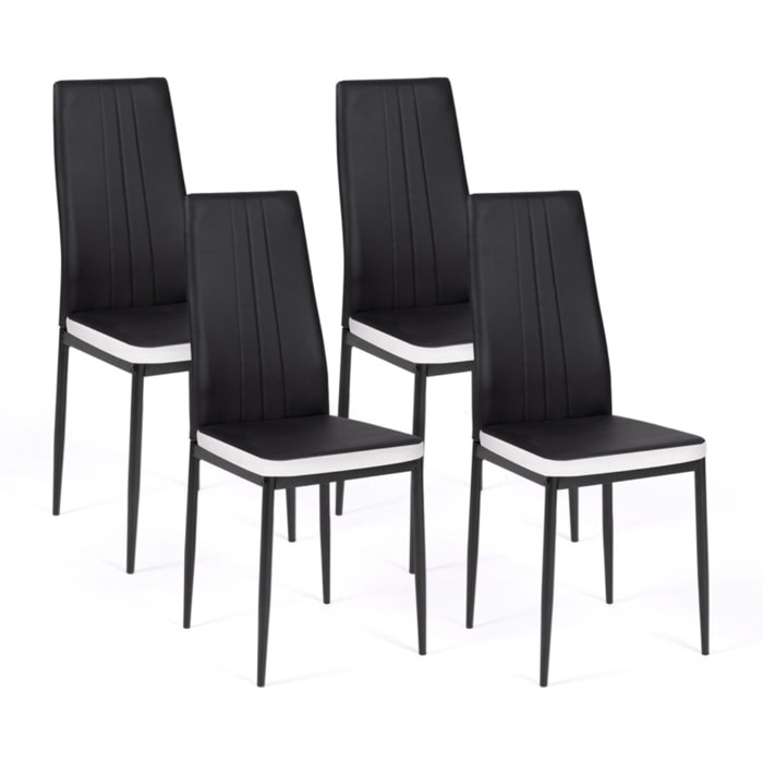 Chaises Jodie imitation cuir et pieds métal - Noir - Blanc