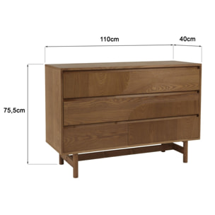 MARIO - Commode couleur naturelle 3 tiroirs décor motif arrondi