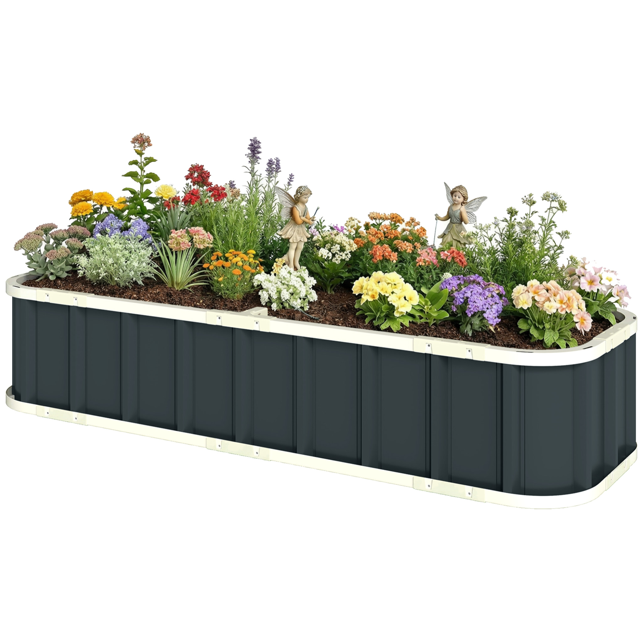 Carré potager de jardin dim. 165 x 52 x 31 cm tôle d'acier ondulée anthracite blanc