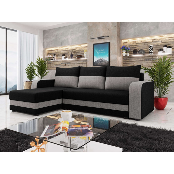 Harvey - canapé d'angle réversible - convertible - avec coffre - en tissu - 4 places - style contemporain - Noir / Gris