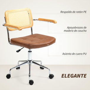 Silla de Oficina Giratoria Silla de Escritorio Altura Ajustable con Función de Basculante y Respaldo de Ratán Sintético Silla de Estudio Carga 120 kg 60x55,5x82-90 cm Marrón