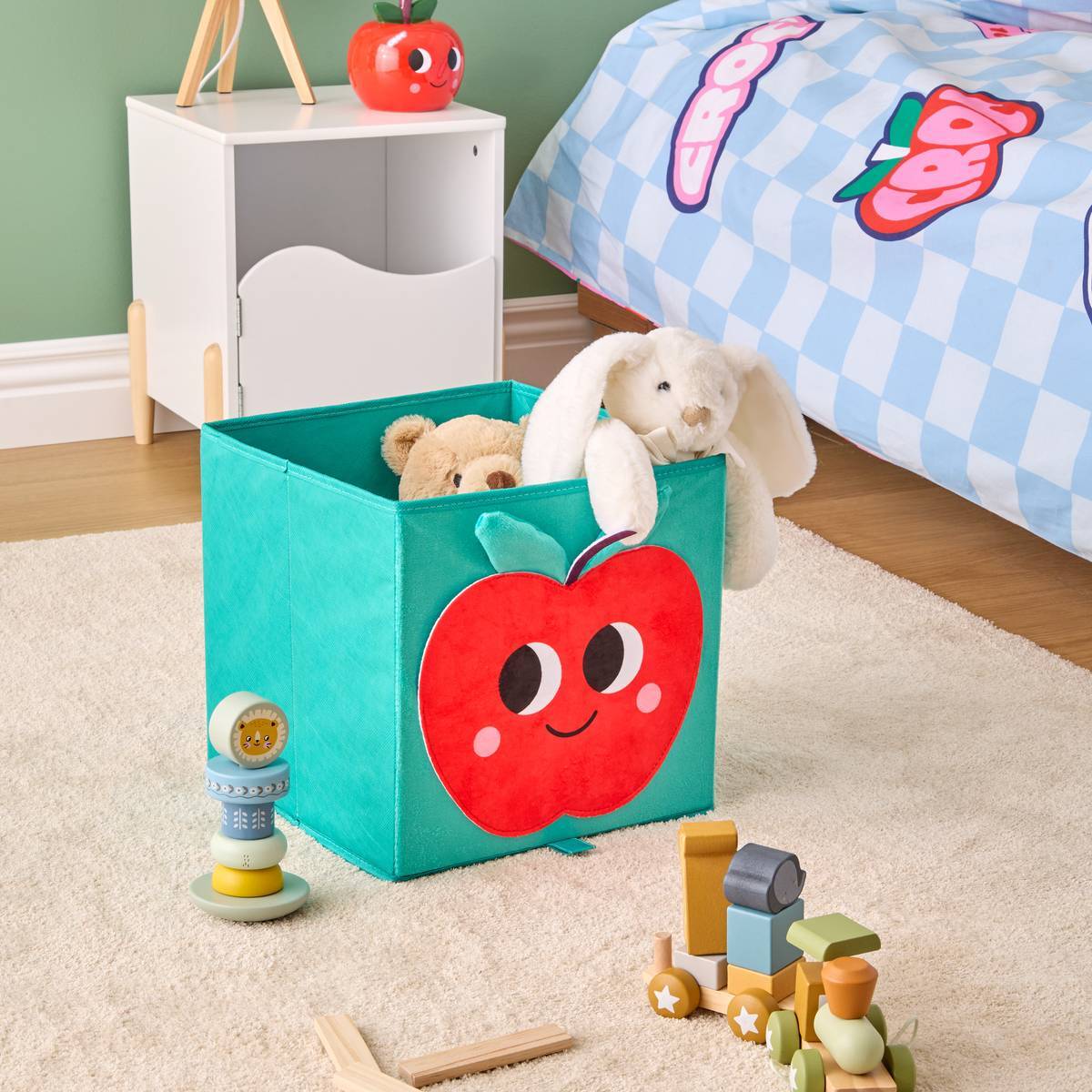 Panier de rangement Cha Cha Pop 29x29cm Vert imprimé Pomme