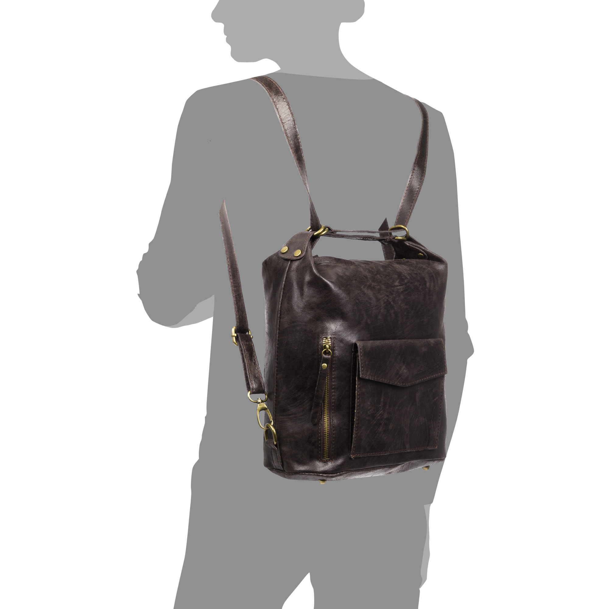 Irene Bolso de Hombro Mochila Mujer.Piel auténtica Gamuza Lavado a la Piedra