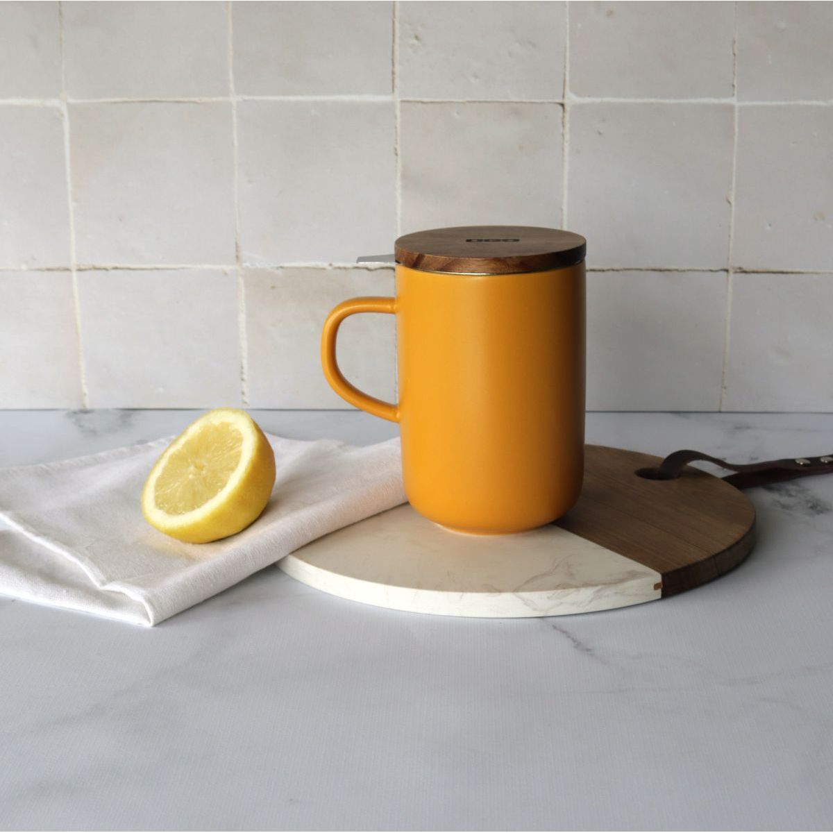 Tisanière en grès avec couvercle en bois d'acacia 475ml JULIET