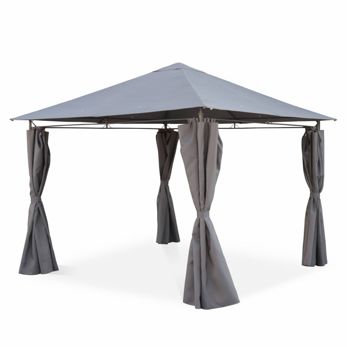 Tonnelle 3x3 m - Elusa - Toile grise - Pergola avec rideaux. tente de jardin. barnum. chapiteau. réception