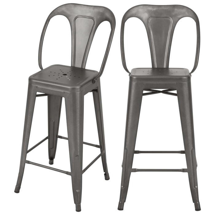 Lot de 2 chaises pour îlot central 67 cm en métal gris acier - Indus