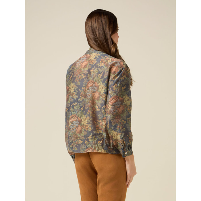 Oltre - Blusa fantasia con fiocco - Blu