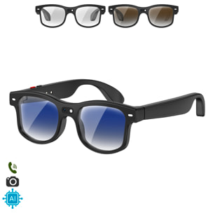 Gafas inteligentes AIMB-G3. Con cámara de 8 MPX, traductor Ai en tiempo real, asistente de voz, control de música y llamadas. Con 3 pares de lentes.