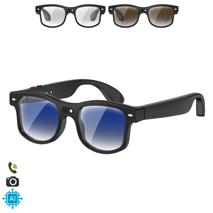 Gafas inteligentes AIMB-G3. Con cámara de 8 MPX, traductor Ai en tiempo real, asistente de voz, control de música y llamadas. Con 3 pares de lentes.