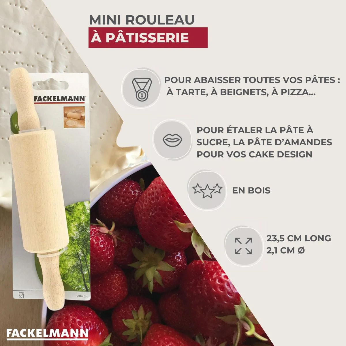 Ensemble de 2 Petits rouleaux à pâtisserie en bois 23,5 cm Fackelmann Wood Edition