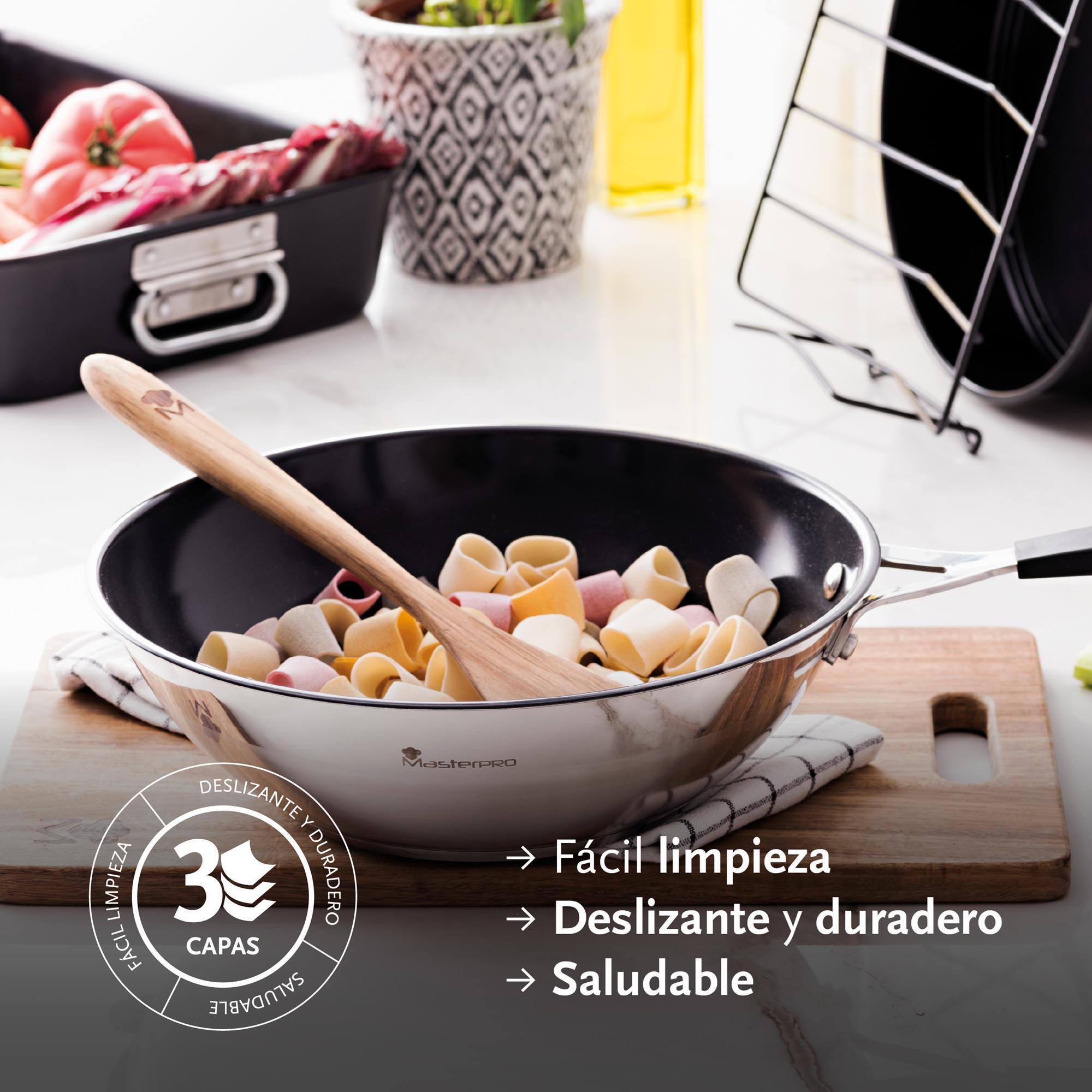 Juego de 3 sartenes ø20ø24ø28cm y wok ø28cm en aluminio forjado + 4 protectores smart masterpro