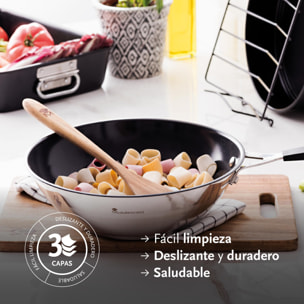 Juego de 3 sartenes ø20ø24ø28cm y wok ø28cm en aluminio forjado + 4 protectores smart masterpro