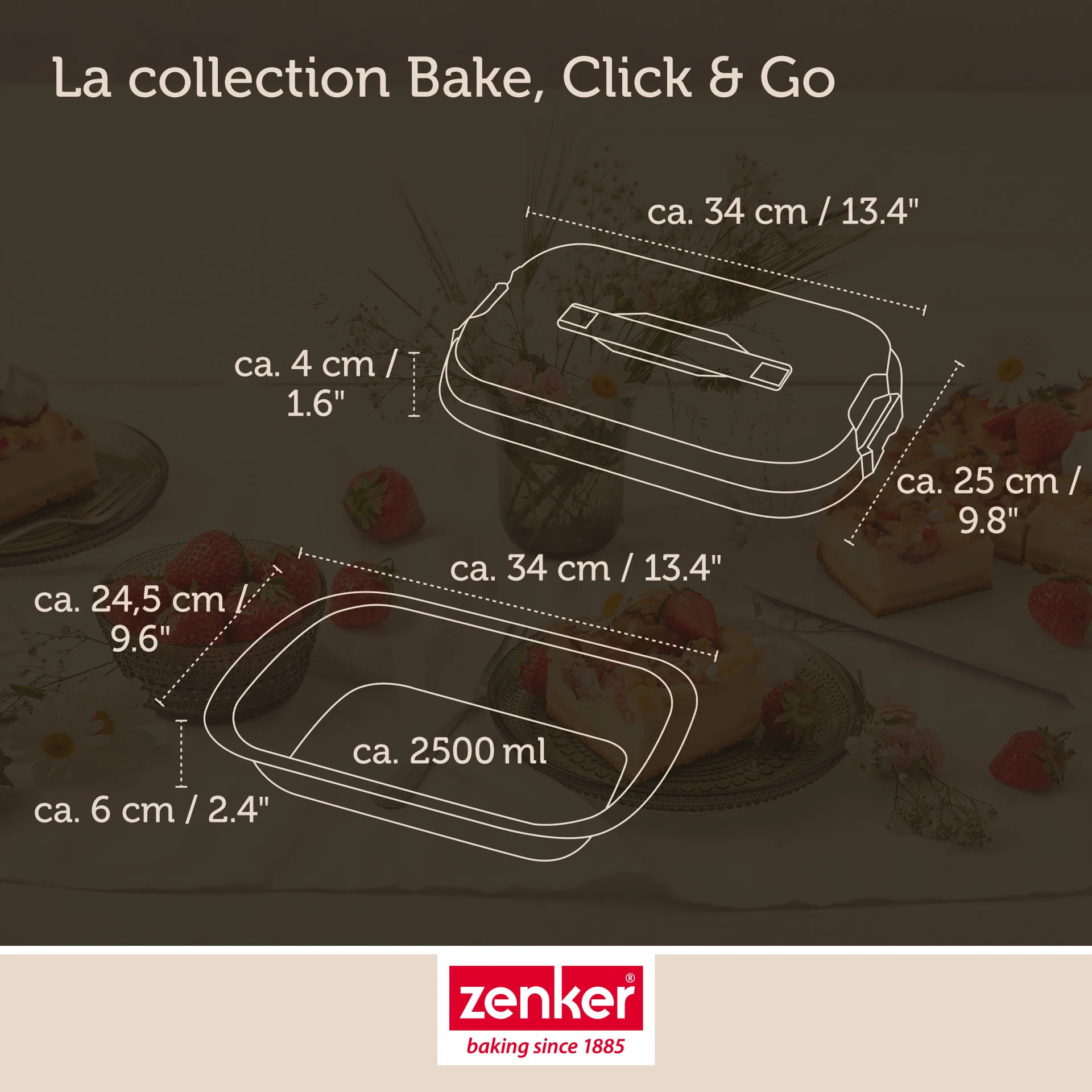 Lot de 2 moules à gâteaux rectangulaires 34/24,5 cm en acier Zenker Bake Click and Go